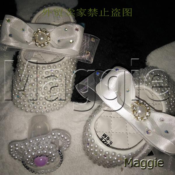 Wholesale- free shipping ribbon rhinestone baby Shoes pacifier handmade pearls baby toddler bling lovely fashion crystal child girl shoes