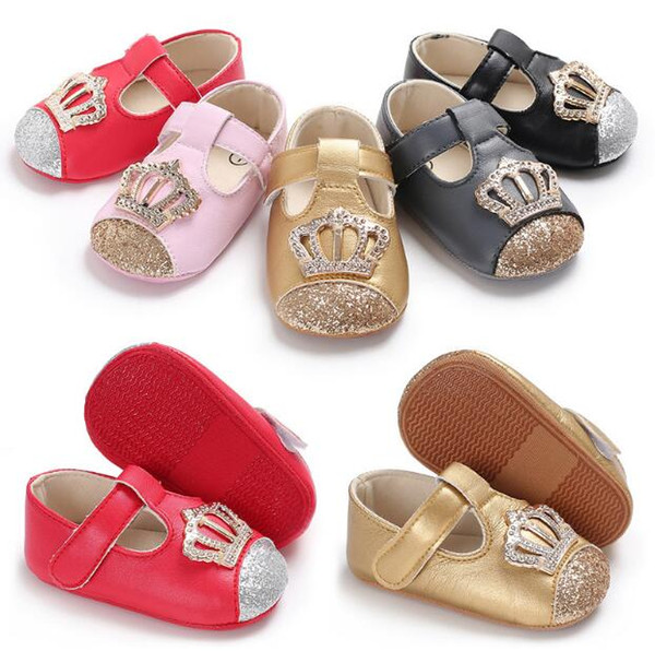 Baby Girls princess crown dress shoes 5 colors Infants cute blingbling Crown Mary Jane shoes first walkers 3 sizes toddlers princess shoes B