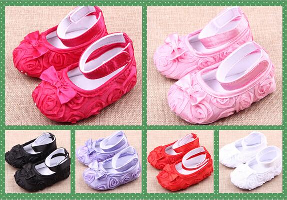 Wholesale baby shoes Baby soft bottom shoes roses princess shoes Toddler shoes 0 - 1 year mix 6 color 1pairs/lot