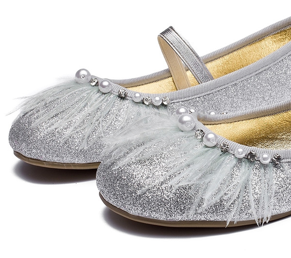 New girls shoes princess soft bottom silver feather children dance single shoes performance children flat shoes