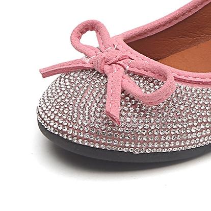 2018 autumn new children's bow princess shoes Korean girl rhinestone soft bottom flat shoes shallow mouth shoes