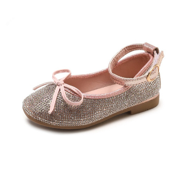 Wholesale cheap baby shoes girl zircon crystal princess dress shoes kids spring autumn fashion leather bow shoes children EU size 21-30