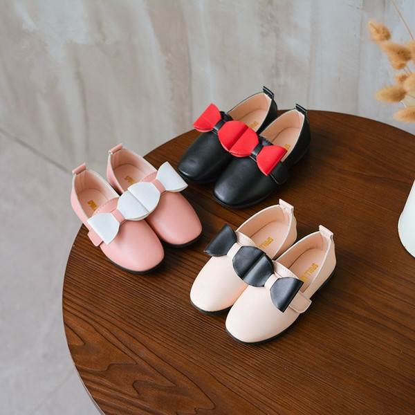 Wholesale cheap baby shoes girl princess dress shoes kids spring autumn fashion leather bow shoes children hook loop EU size 21-35