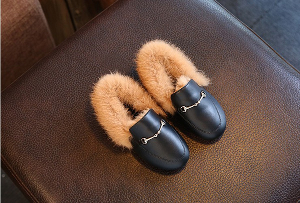 2018 Winter New Children's Shoes Casual Hair Baby's Leather Shoes Slippers Fashion Princess Boys Girls Behalf Warm Flats