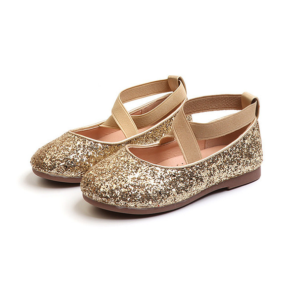 spring and autumn gold low-heeled glitter leather shoes black girl children princess shoes gold child leather