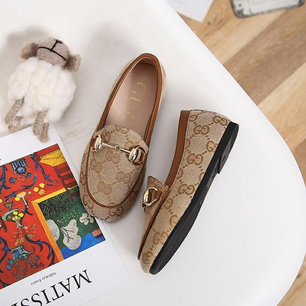 Girls Designer Dress Suit Shoe Slip-On Metal Buckle Brand Flats Shoes Casual Embroidery Print Horsebit Loafers for Student EUR 26-35 3Styles