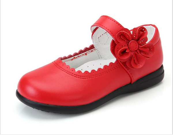 Soft PU Full Balck Leather Shoes for Girls Spring Autumn Kids Single Shoes Student Sun Flowers Princess Peas Flat