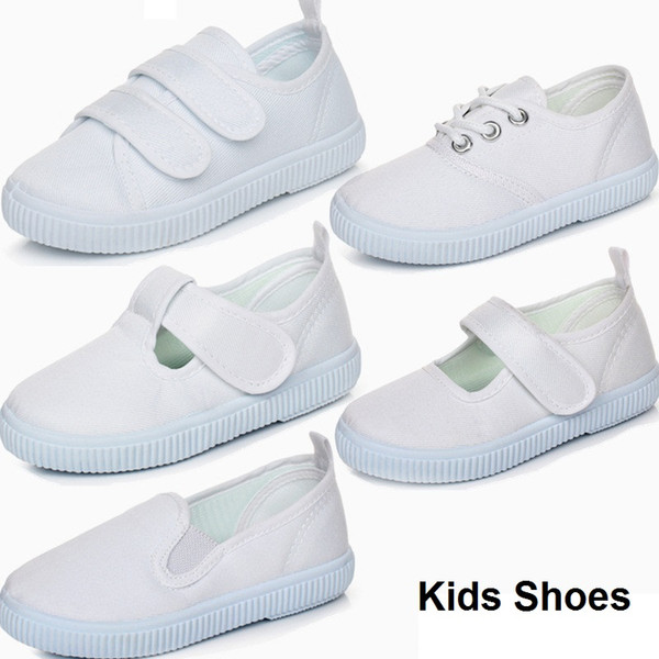 Kids White Shoes Student Dance White Shoes Kids Canvas Casual Shoes White Sports Runing Dancing Shoe 5 Styles