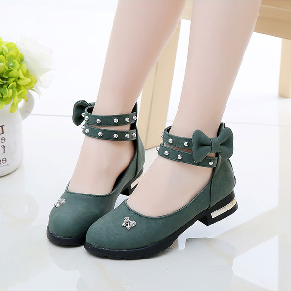 Autumn New Student Girls Leather shoes Children Rhinestone princess shoes Kids teenager party Girls 4-16Years old Kids