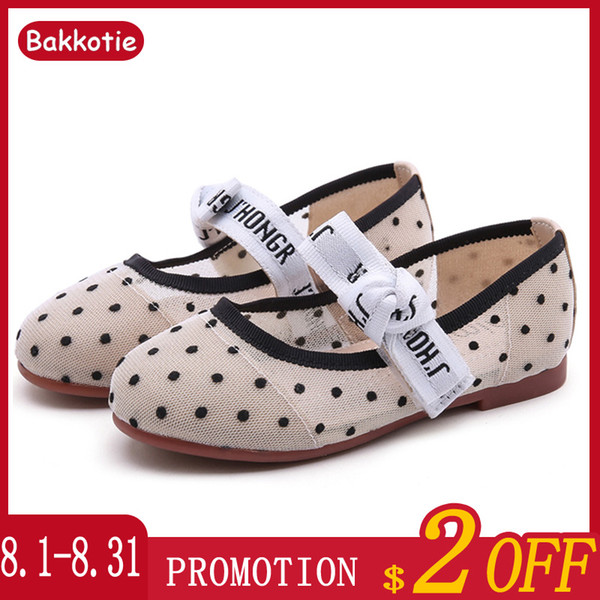 Bakkotie 2019 New Baby Girls Fashion Polka Bowtie Mary Jane Flats Princess Mesh Lace Black Party Shoes Kids Brand Dress Shoes