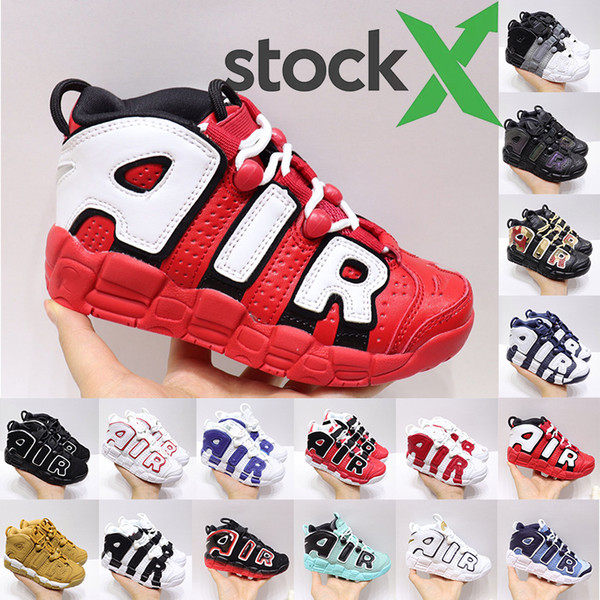 With StockX More Uptempo Kids Leather Splicing Mid Top Basketball Shoe Originals Uptempo og Kids TPR Built_in Zoom Air Sport Childrens Shoes