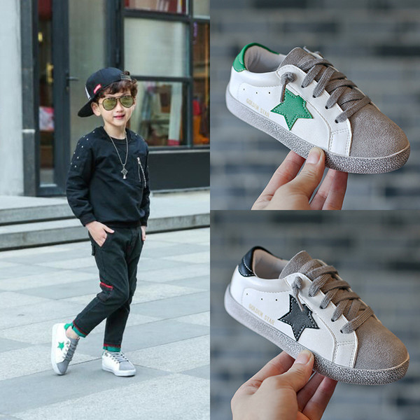 Leather section Children shoes 2019 fashion five-pointed star comfortable soft-bottomed boys and girls black sneakers kids sport shoes