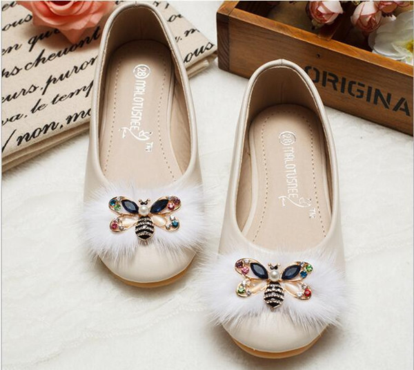 Spring autumn model little girl princessdance shoes soft bottom non slip bees diamond children shoes Student performance