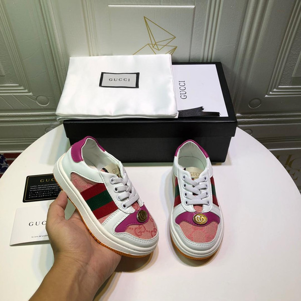 Kids Designer Sneakers Girls Luxury Metal Button Printing Flat Shoes Boys Pattern Outdoor Shoes Non-slip Shoe Teens Wholesale EUR 26-35