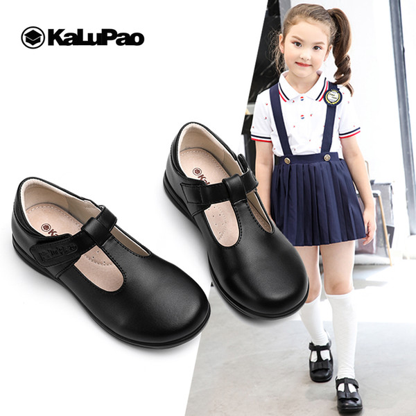 KALUPAO 2019 Spring Children Leather Girl Shoe Fashion T-strap White Girls Dress Shoes Soft Outsole Black School Shoes for Girls