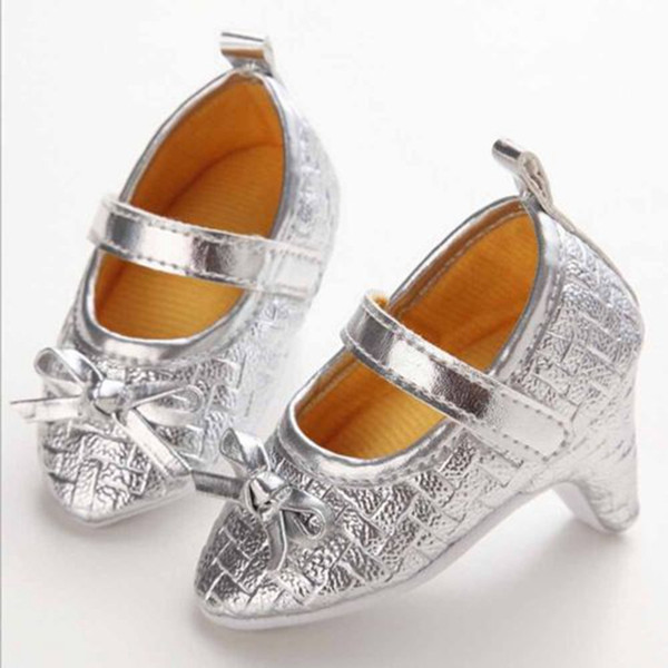0-12M Newborn Baby Girl High Heels Soft Sole Party Toddler Bowknot Princess Crib Leather Shoes