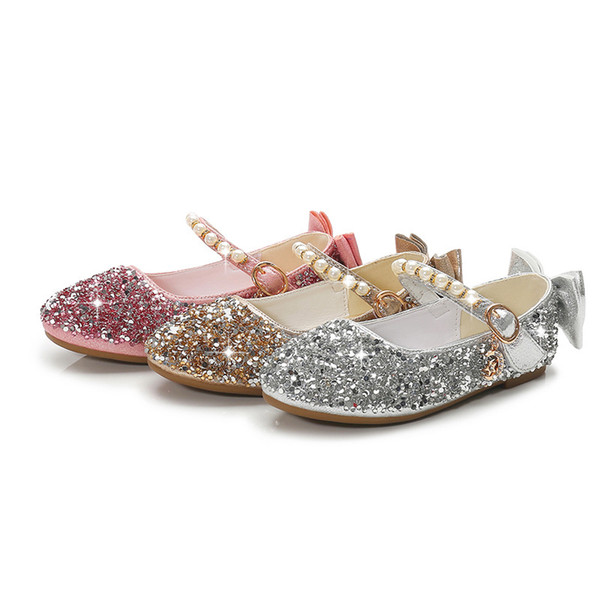 Girls Summer Shoes Toddler Girl Baby Sandals Glitter Pearl Strap Princess Ballerinas Flat Shoes for Wedding Party Dress UP Costumes Shoes