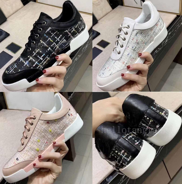 2019 Top Quality Luxury Fashion Designer Women shoes sneakers Leather black White pink Flat casual Platform Trainers chaussures With Boe230#