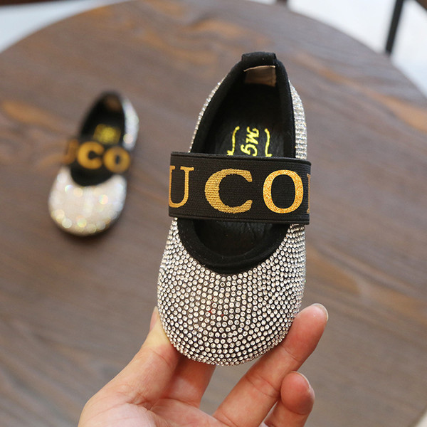 BRAND spring and autumn fashion letter Children Peas New girl Small PU Child loafers Soft bottom black toddler Casual shoes