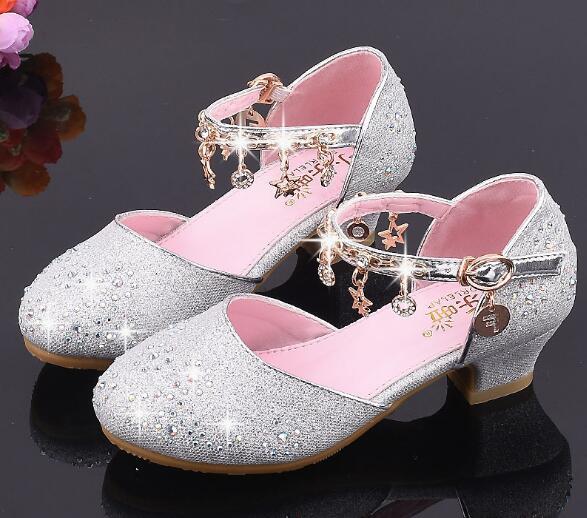 Girls'Leather Shoes, Girls' Korean Walking Show, Crystal Children's High-heeled Shoes, Princess's Shoes, Shoes WL480