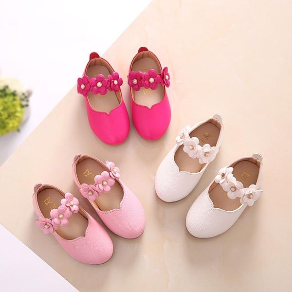 Leather Shoes Walking Shoes Kids Girl Flower Low Heel Wedding Party Dance