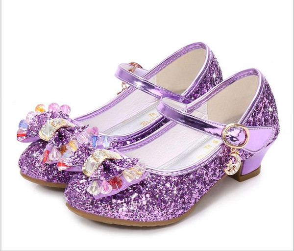 Children Princess Sandals Kids Girls Wedding Shoes High Heels Dress Shoes Bowtie Gold Leather For Girls Casual