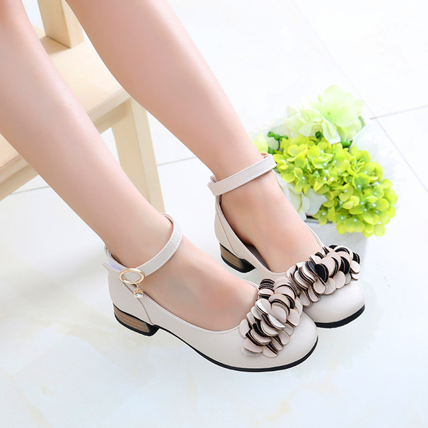 MXHY Kids Shoes Girls High Heel Pink Beige Flower Children Princess Wedding Student Dancing Shoes PU Leather [little/big Girls]