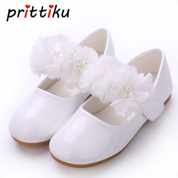 Baby Toddler Girls PU Leather White Flats Little Kid Beaded Mary Jane Casual Loafers Big Child Spring Summer Pageant Dress Shoes