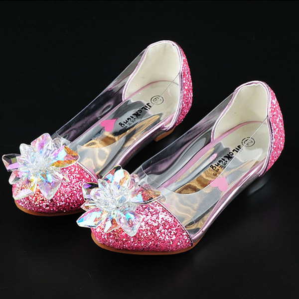 2019 spring new girl princess dance single shoes Colorful diamonds children's high heels little girl Student performance shoes