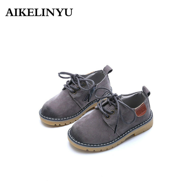 AIKELINYU Kids Leather Shoes 2018 Spring Children Leather Shoes Boys British Style Boys Vintage Nubuck Girls