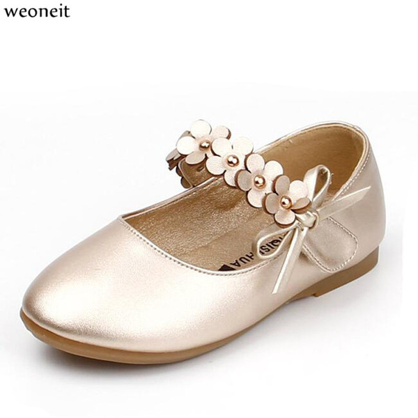 Weoneit Girls Shoes White Black Gold Princess Kids Students Shoes Children 's Flower Baby Dance Wedding Perform Shoe 31-36
