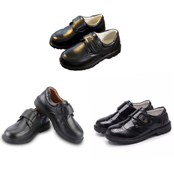 Big Boys Genuine Leather Shoes Hook Strap Patent Leather Boys Shoes Letter Printed Ceremony Peform Shoes Party Casual Footwear 4-14T