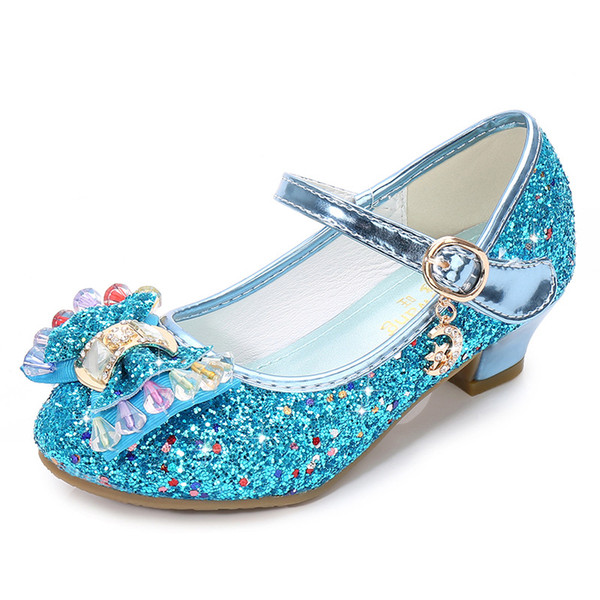 ULKNN Kid's high-heeled shoes 2019 new sequins Spring shoes small girls princess students performance bow red, purple,