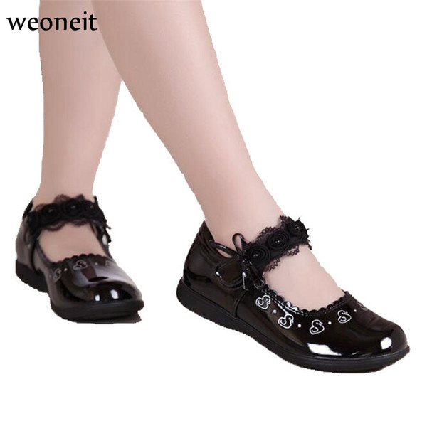 Weoneit 2019 New Children Girls Leather Shoes For Girls 3 Colors Kids Lovely Flat Dancing Dress Shoes For School Students