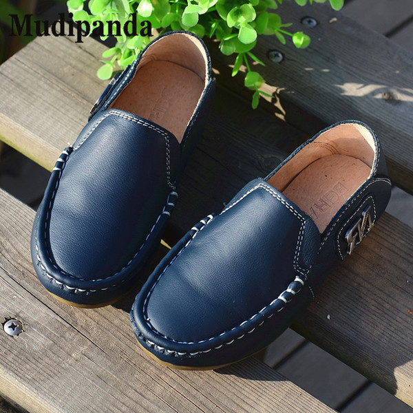 Mudipanda Children's Genuine Leather shoes boys flat fashion bean shoes tide casual White red black yellow brown blue