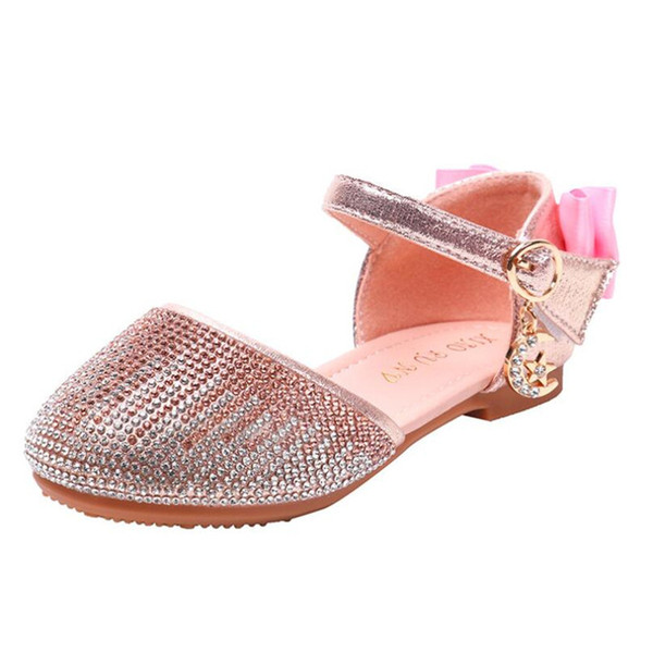 Girls Princess Shoes Spring and Autumn New Soft Bottom Rhinestone Girls Sandals Bottom Single Shoes Big Children's Beanie