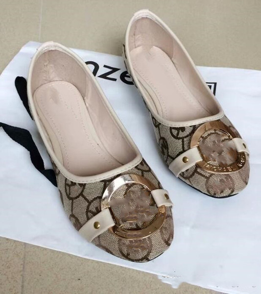 Women Shoes Flat Shoes Ladies letter boatshoes Bow Shoe Metal Buckle Round Toe Slip-On Loafers Casual Lazy Boat Shoes Europe Style D22008