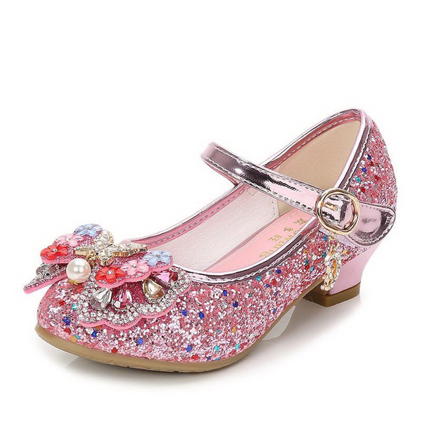 Children Princess Leather Shoes New girls high heels sequin children's shoes small and medium girls princess student