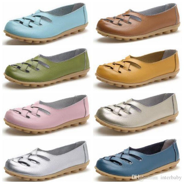 Flat Shoes Hole Doug Shoes Loafers Sandals Nurses Shoe Low Help Shallow Flats Chaussures Breathable Mother Shoes Genuine Leather Shoe B5067