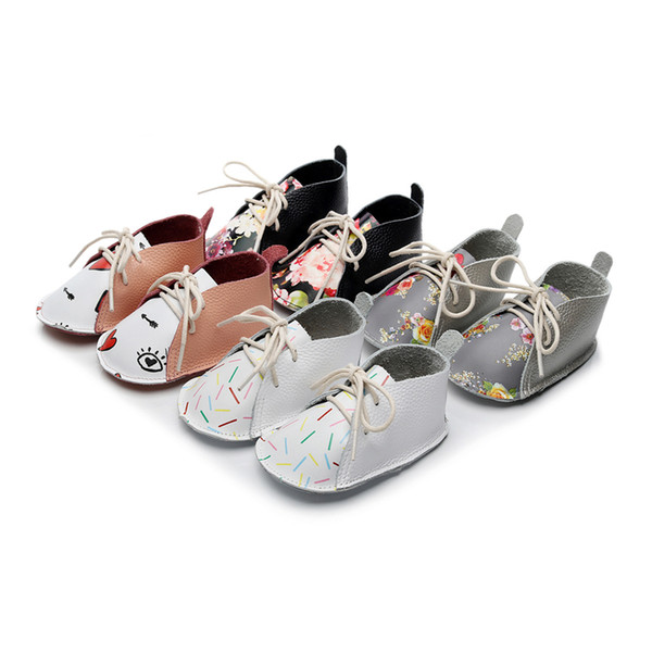 HONGTEYA Genuine Leather Baby Moccasins - Girls Boys Soft Sole Crib Lace Up Toddler Baby Oxford Shoes
