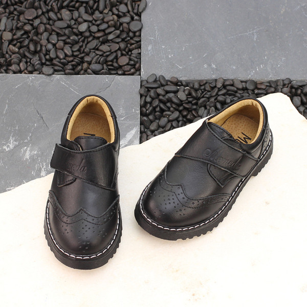 Kids Shoes Genuine Leather Boys Shoes Solid Color Girls Leather Hook Loop Baby Toddler Soft Chaussure Fille 21-30#