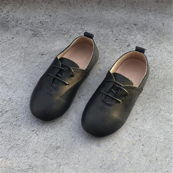 New Children Genuine Leather Black Boys Dress Shoes Girls White Flat with Comfortable Toddler Shoes Baby Kids Soft cowhide 02A