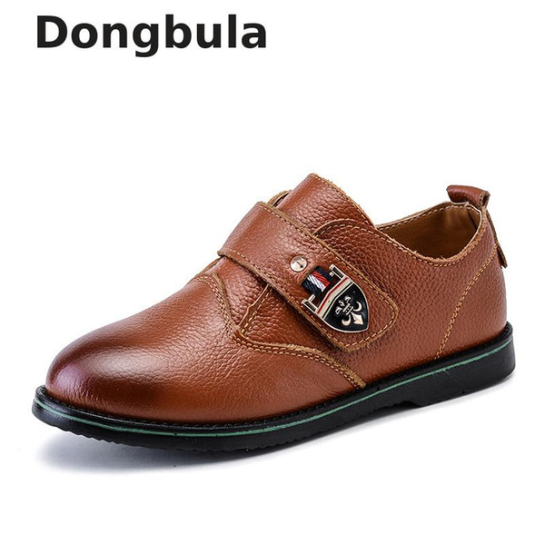 Boys Dress Leather Shoes For Children Wedding Genuine Leather Black School Oxford Shoes Kids Flat Casual Etiquette Rubber Sole