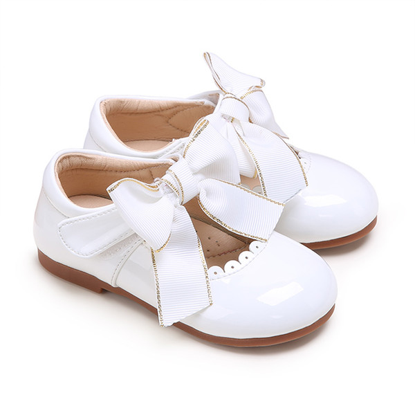 Pettigirl Kids White Girls Shoes With Bow Microfiber Leather Baby PU Shoes For Children Wedding Wear (Without Shoe Box)