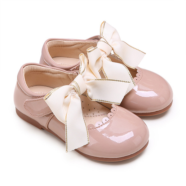 Pettigirl New Apricot Baby Girls Bow Shoes Causal Microfiber Leather Kids Shoes With Bowknot (Without Shoes Box)