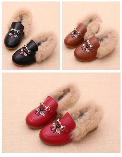 2019 designer shoes kids shoes luxury shoes autumn Real rabbit fur horse bit buckle embroidery Children gift 169