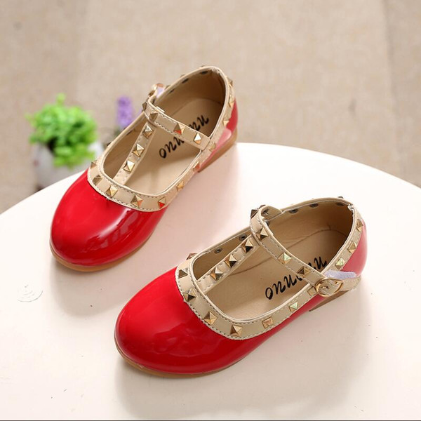 Children's Brands Shoes Girl's Spring Rivet Flats Sandals Casual Children Toe Ballet Ballerina Child fashion leather shoe