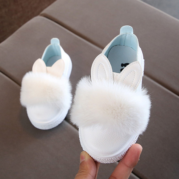 Spring Autumn Kid's Flat Shoes Cute Rabbit Bunny Design Girls Sneakers Fashion Pink White Baby Prewalkers New
