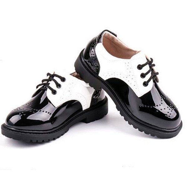 British style Children Leather shoes Boys Girls Flats Brogue shoes Kids Oxford shoes Student Performance Black Loafers