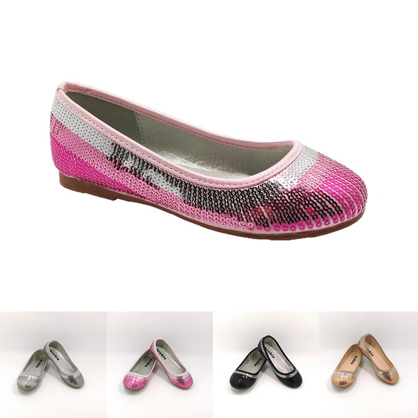 Sequines Ballerina Dress Shoes for Girls Toddler Childrens' Silver Pink Gold Black Satin Textile Wedding Party Zapatos